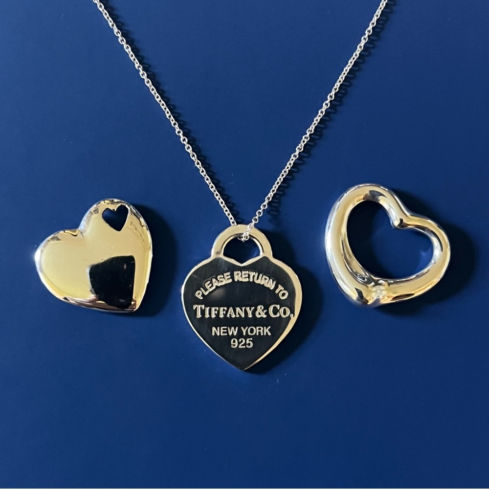 Tiffany & Co. Sterling Silver Heart Pendant x3 with 18 inch Cable Chain Necklace - Picture 3 of 10